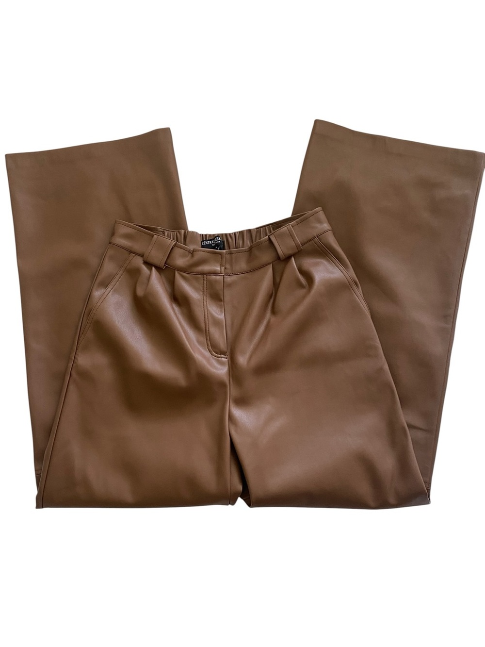 Central Park West Brown Faux-Leather Wide Leg Trousers